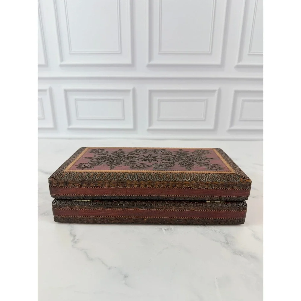 VTG Polish Carved Wooden Keepsake Box 8.5